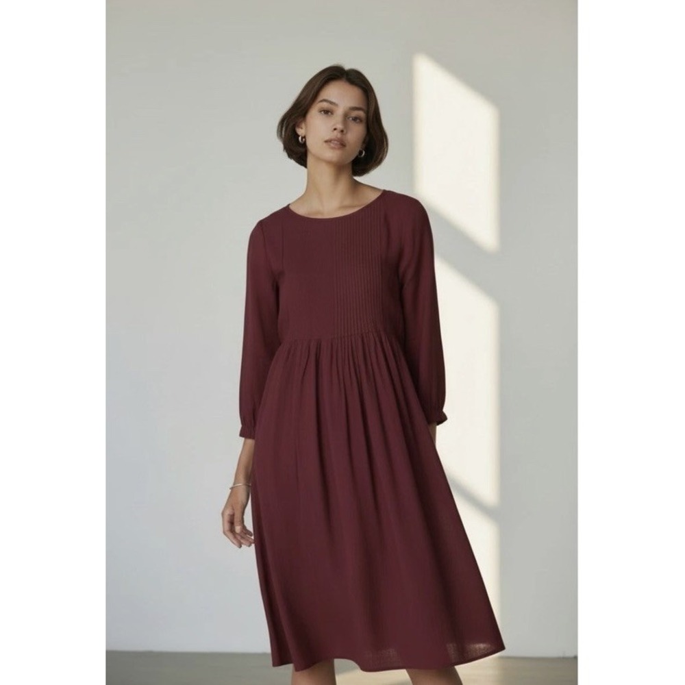 J. Jill Womens Burgundy Pintuck Crew Long Sleeve Shift Tunic Dress XL Petite